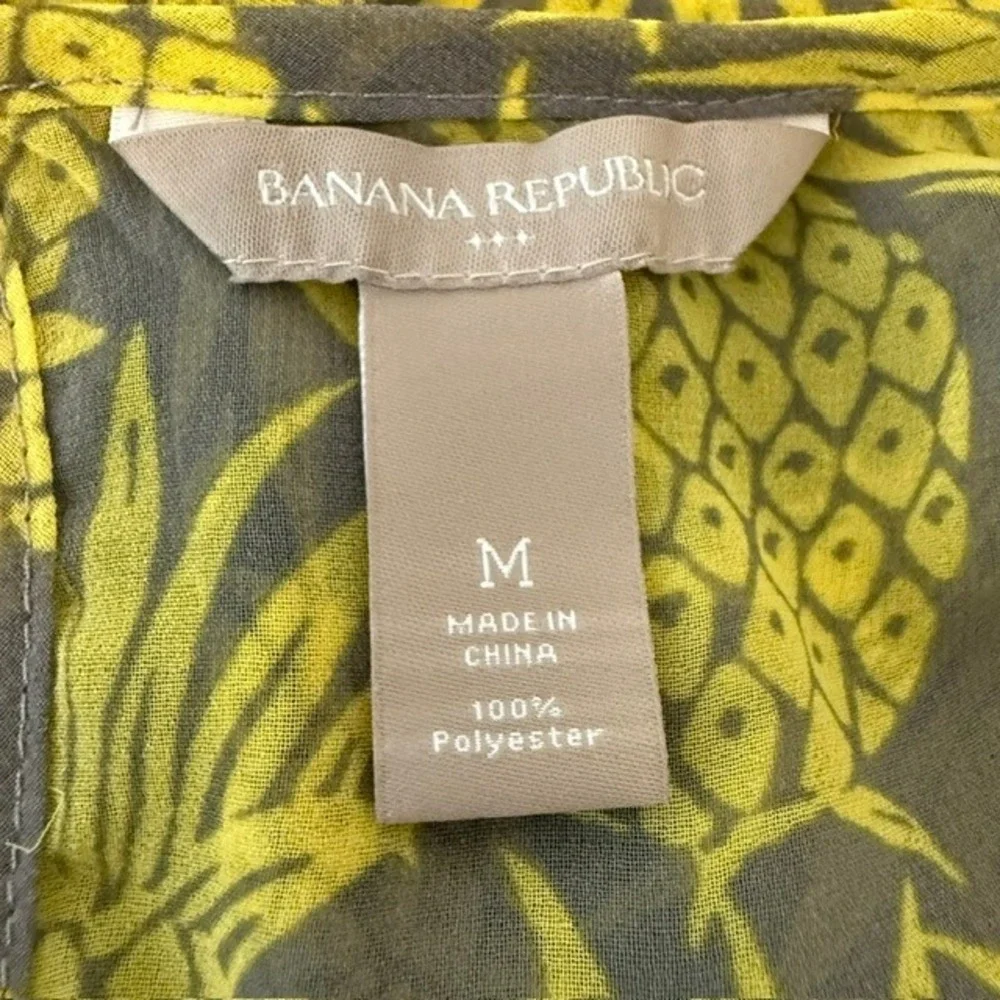 Banana Republic Pineapple Print Blouse Keyhole Top Sheer Yellow Medium